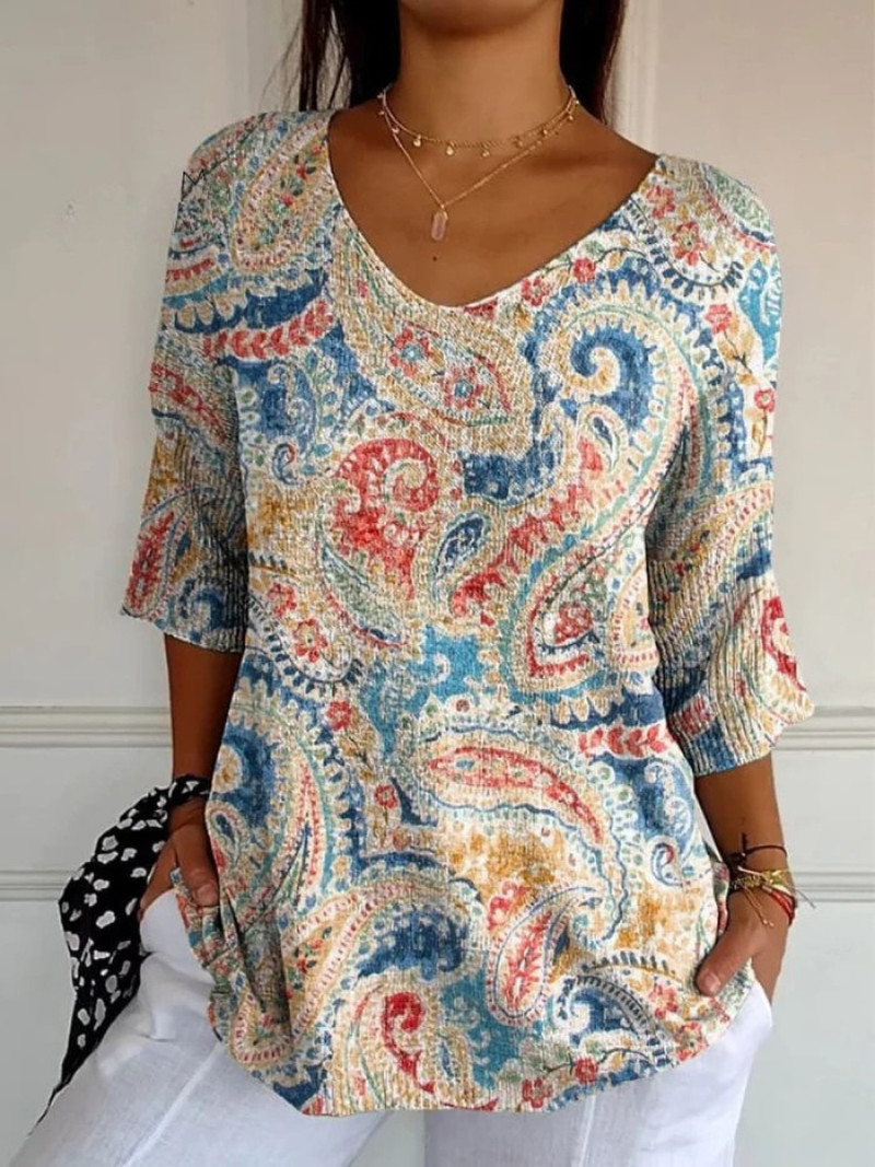 Aurélie | Women's Vintage Ethnic Floral Art Print Casual Pullover Knit