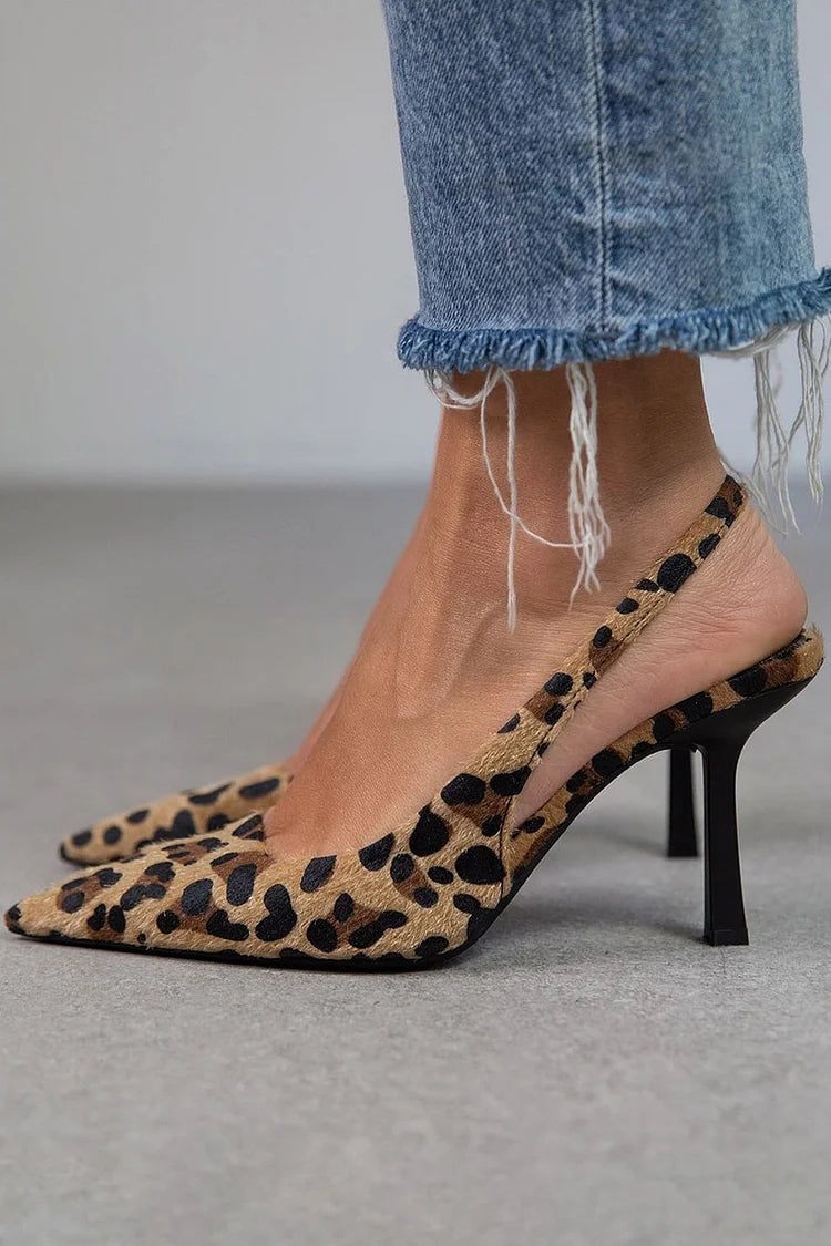 Sonja | Pointed Toe Leopard Print Slingback Khaki Stiletto Heels