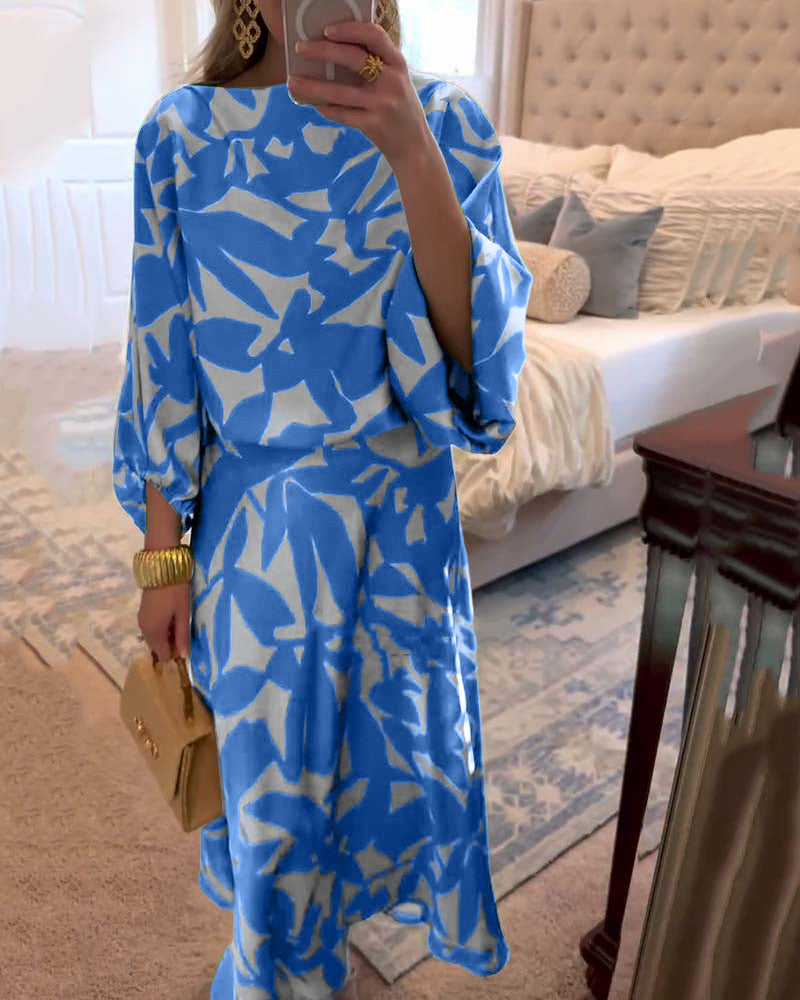 Mirabelle | Set Dress Casual Printed Lantern Sleeves Temperament