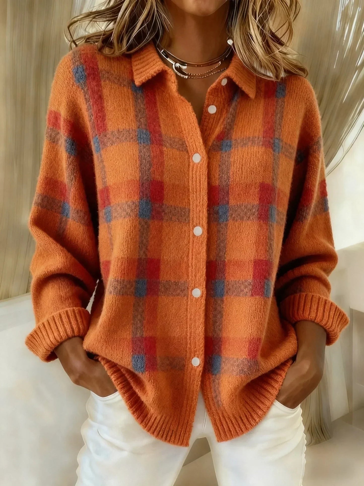 Danique | Retro Contrast Plaid Sweater