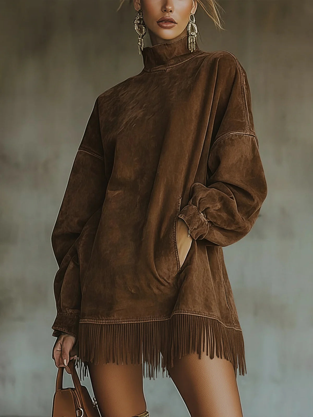 Sophia | Cozy Suede Fringe Dress