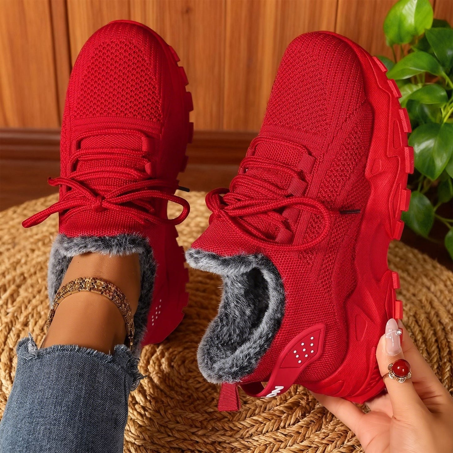 Ava | Casual Fleece Lace-Up Lightweight Sneakers