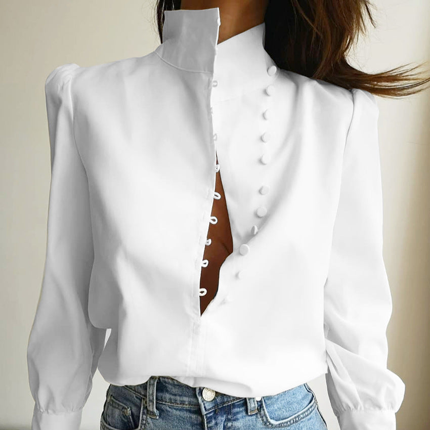 Dymph | Classy Button Front Long Sleeve Blouse