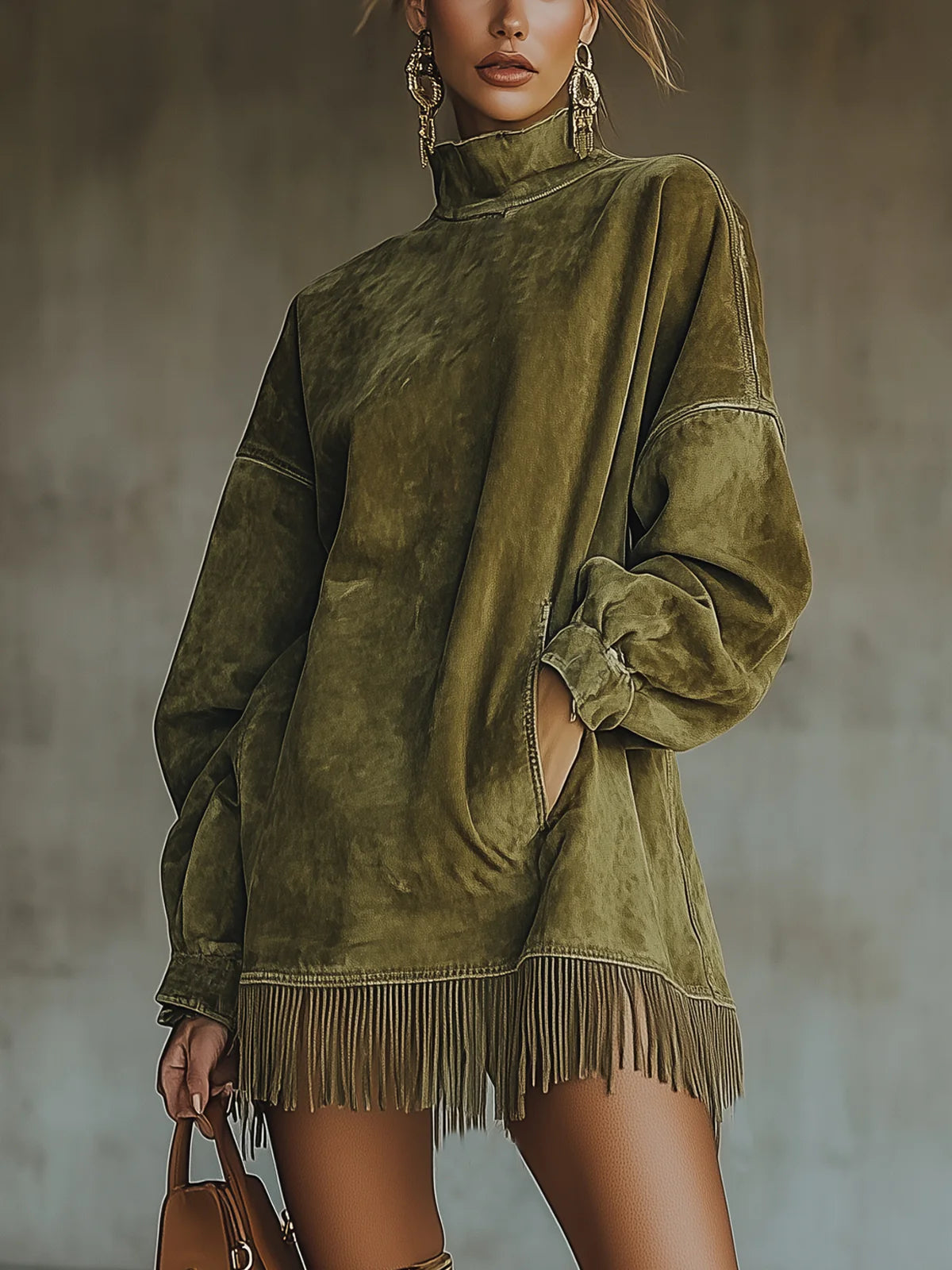 Sophia | Cozy Suede Fringe Dress