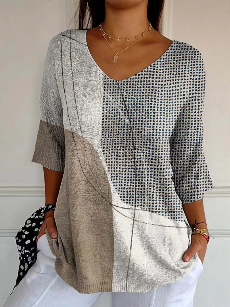 Claras | Women's Abstract Geometric Pattern Art Print Casual Knit Pullover