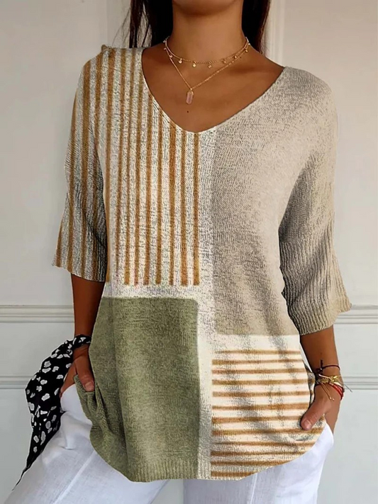 Maeve | Women's Abstract Geometric Pattern Art Print Casual Knit Pullover