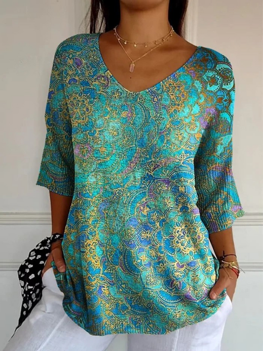 Elise | Women's Retro Art Print Casual Pullover Knit