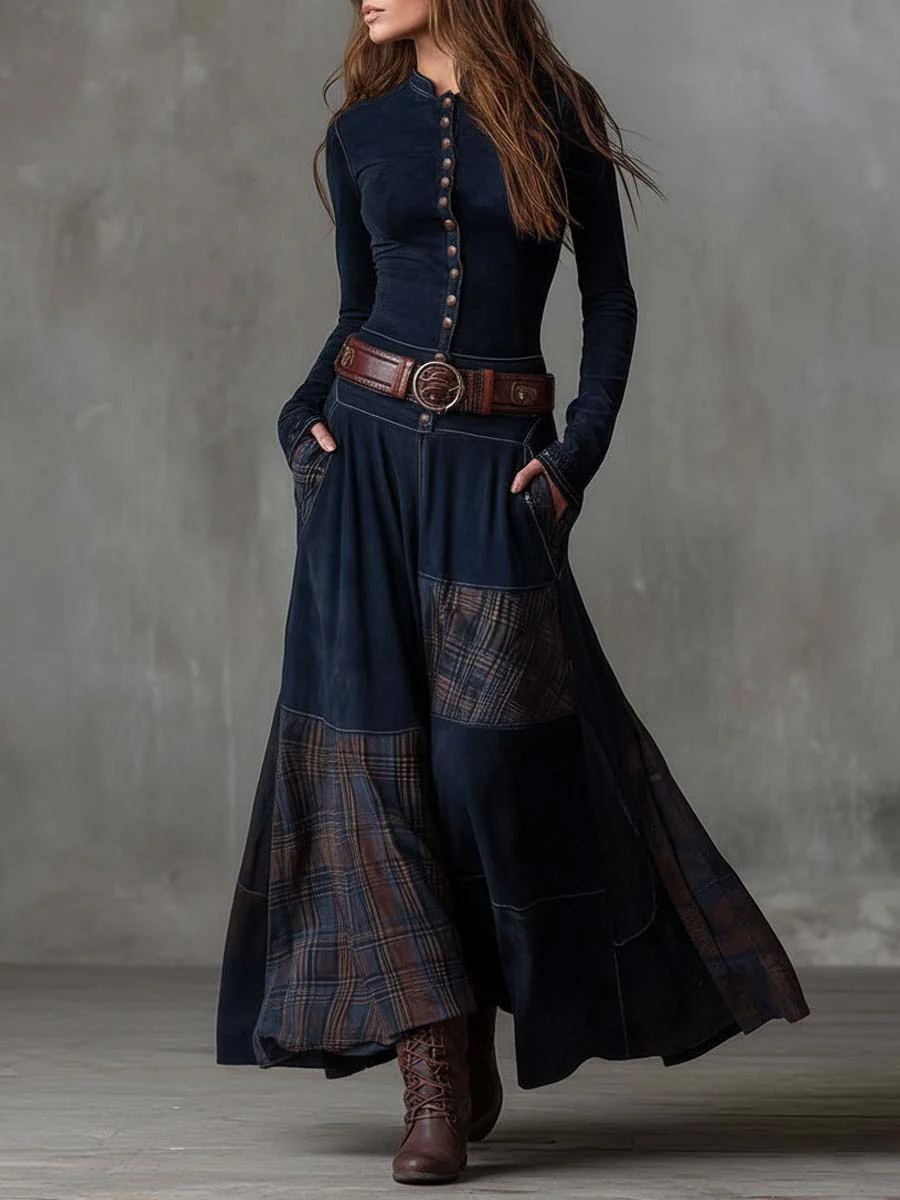 Zoë | Vintage Suede-Effect Plaid Maxi Dress