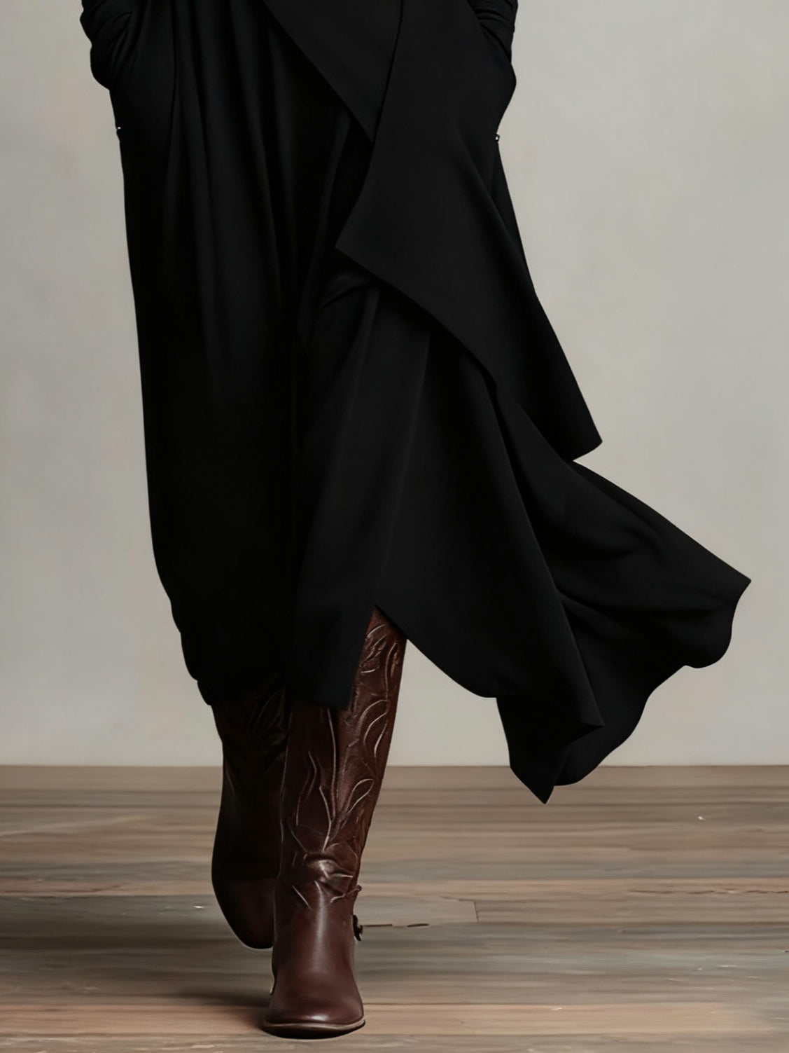 Elysian | Asymmetrical Pleated Maxi Dress with Turtleneck