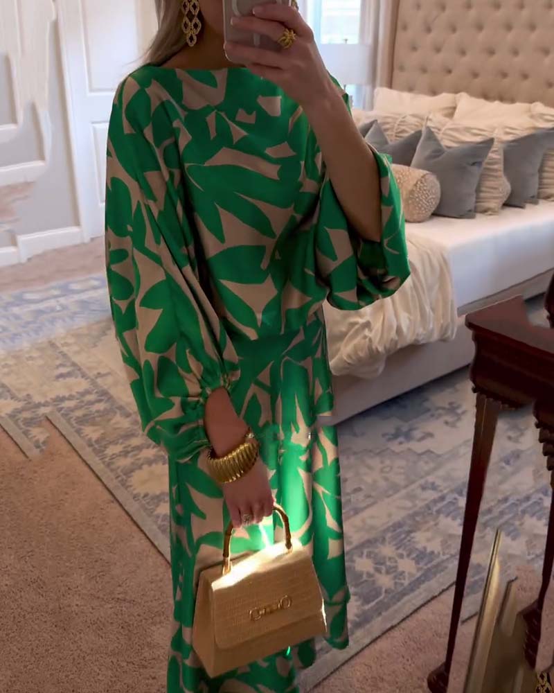 Mirabelle | Set Dress Casual Printed Lantern Sleeves Temperament