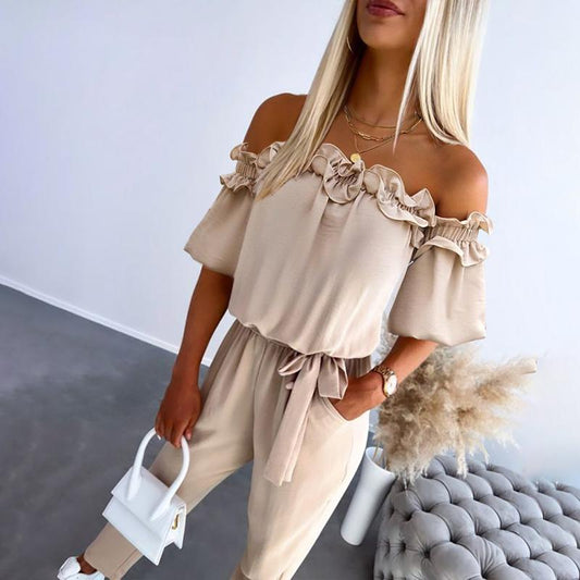 Lyvia | Chic Off Shoulder Frill Tie-Waist Jumpsuit