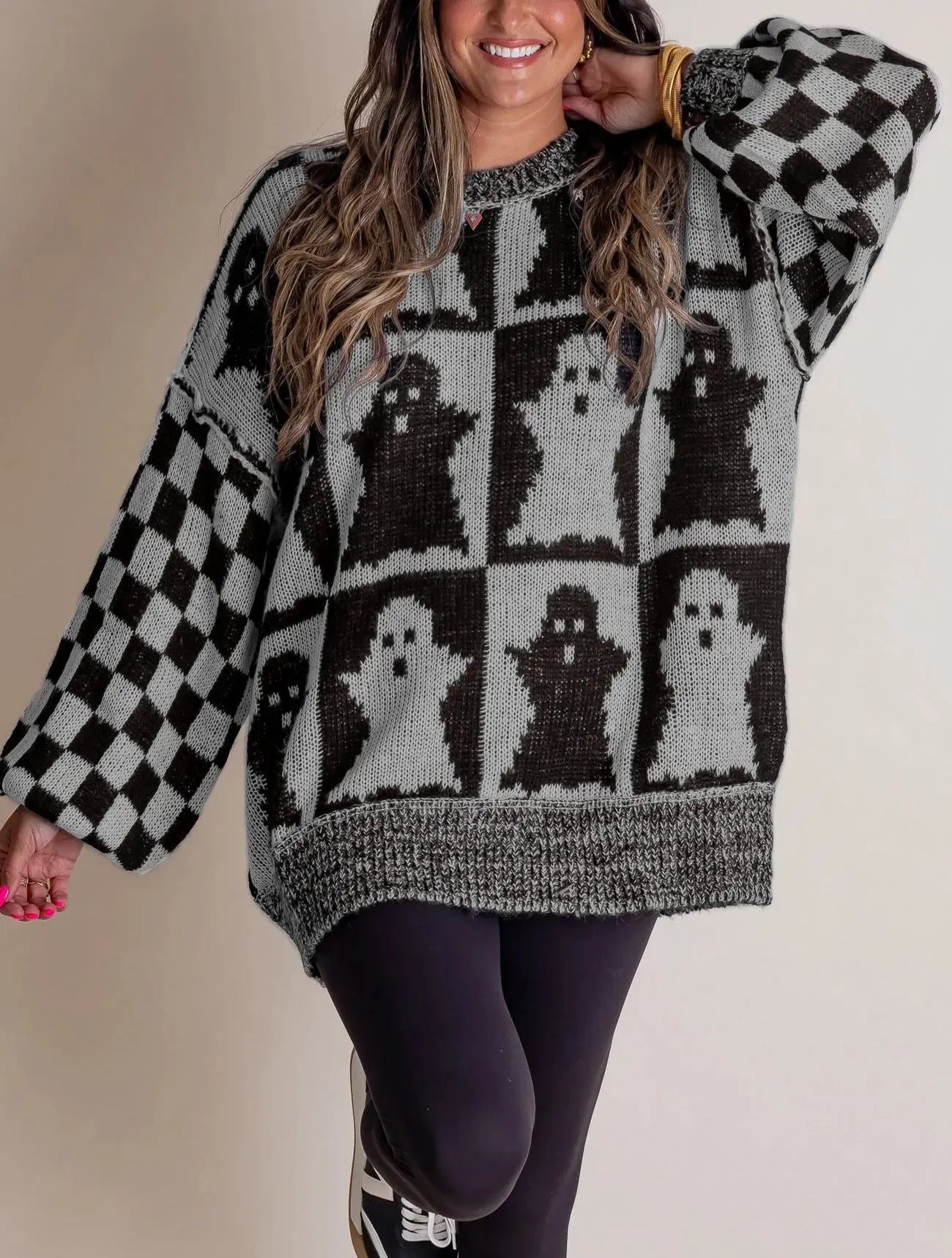 Spooky | Women's Halloween Checkered Sweater - Spooky Season